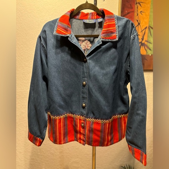 Tantrum Blues Denim Floral Embroidered Button Down Top size 1X - Picture 2 of 10